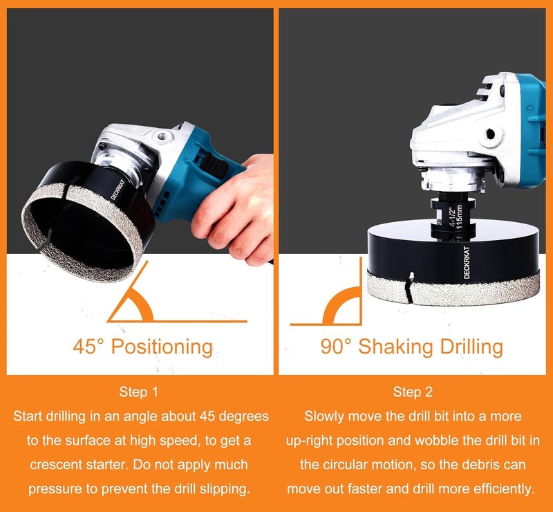 DECKRKAT 4-1/2" Diamond Hole Saw, 115mm Tile Hole Saw Drill Bit Diamond Tipped for Granite Marble Ceramic Glass Porcelain Quartz Tiles Stones Countertop, Core Drill Bits with 5/8-11 Thread for Angle Grinders - Image 4